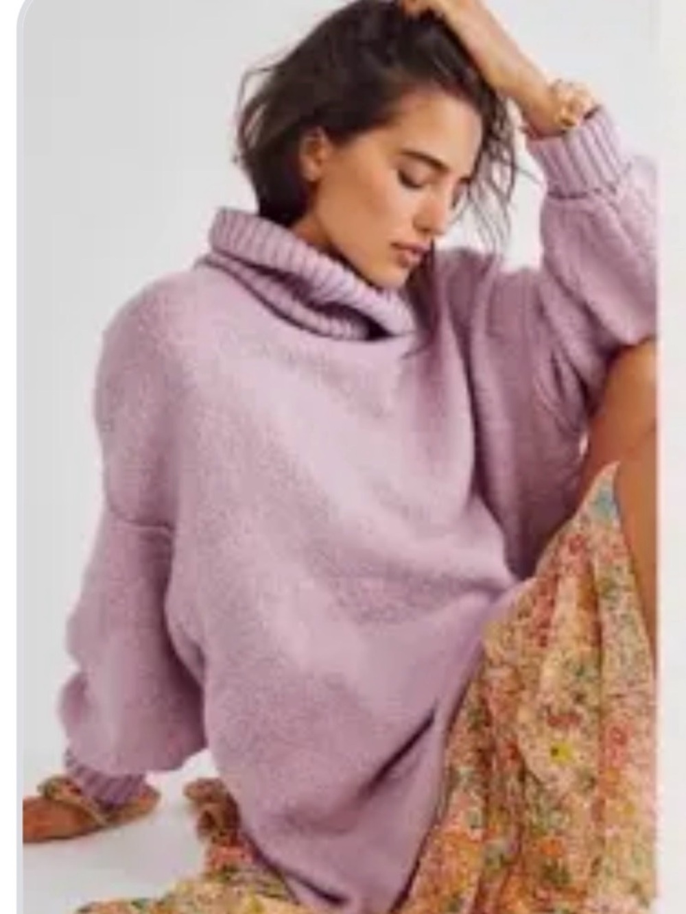 Free People M Milo lilac soft-core cozy textured relaxed oversized turtleneck